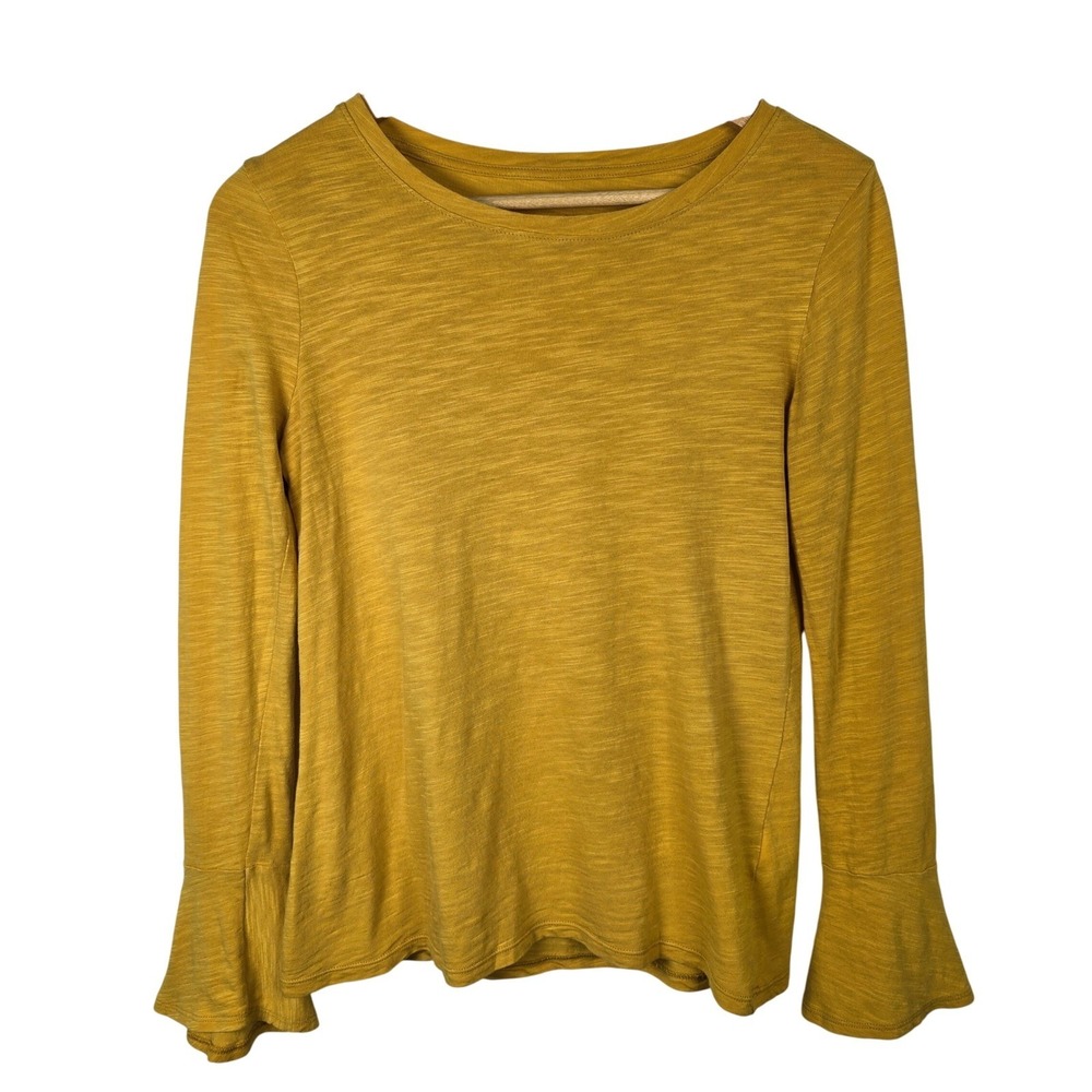 Banana Republic Malibu Tee‎ Top Small Mustard Yellow Bell Sleeve Long Sleeve